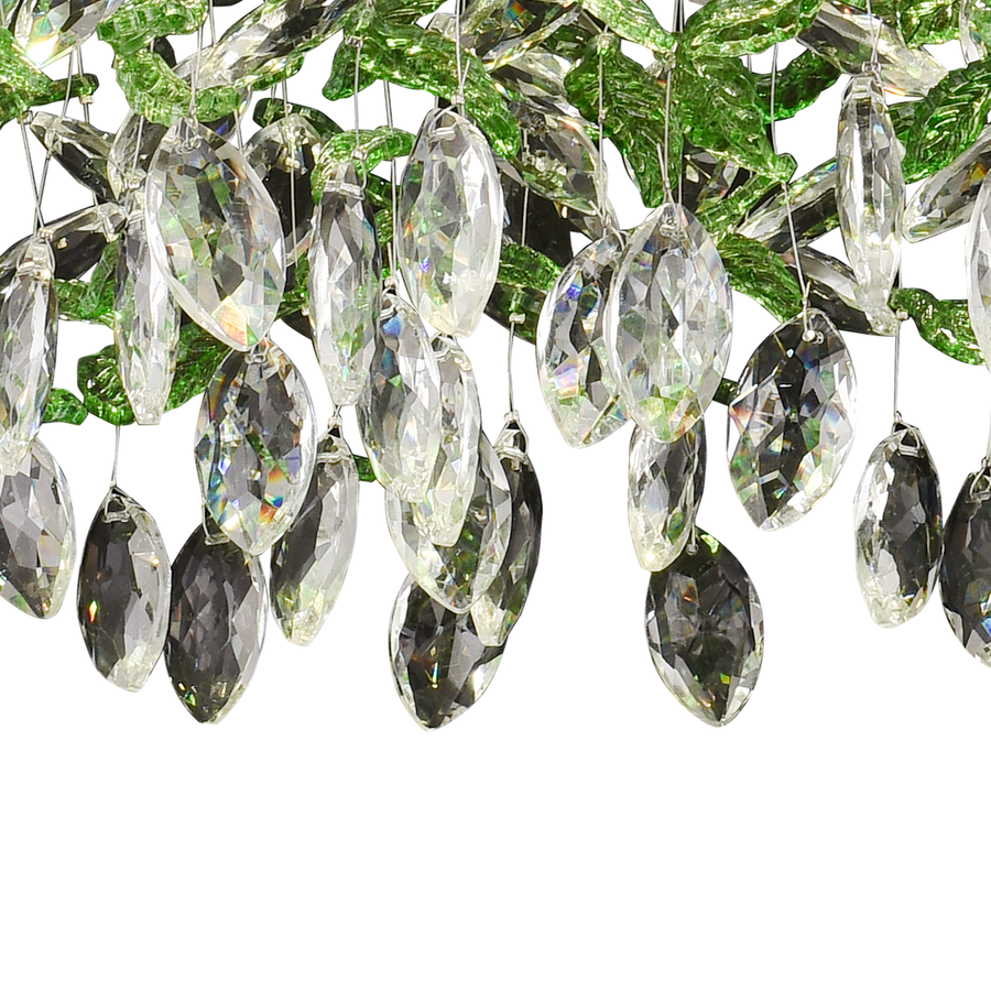 Kryształowy żyrandol LED LLC211/550GN okrągły, 30W, światło zimne/ciepłe/neutralne, zielone kryształy, błyszczący chrom