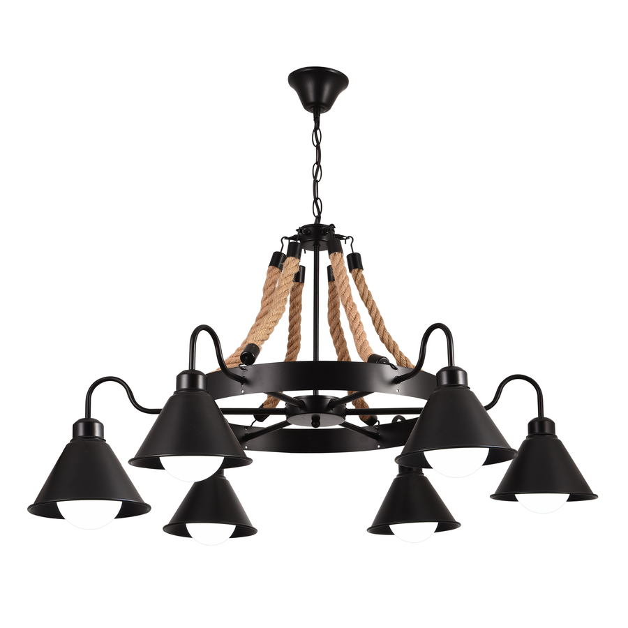 Żyrandol na sznurku vintage PEDRO, 4 x E27 Ciemne drewno