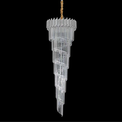 Żyrandol Kryształowy CC110/600x1800, 28xE14, Średnica 60cm, Wysokość 180cm, Chrom i Srebro, Regulowana Wysokość, Elegancki Design