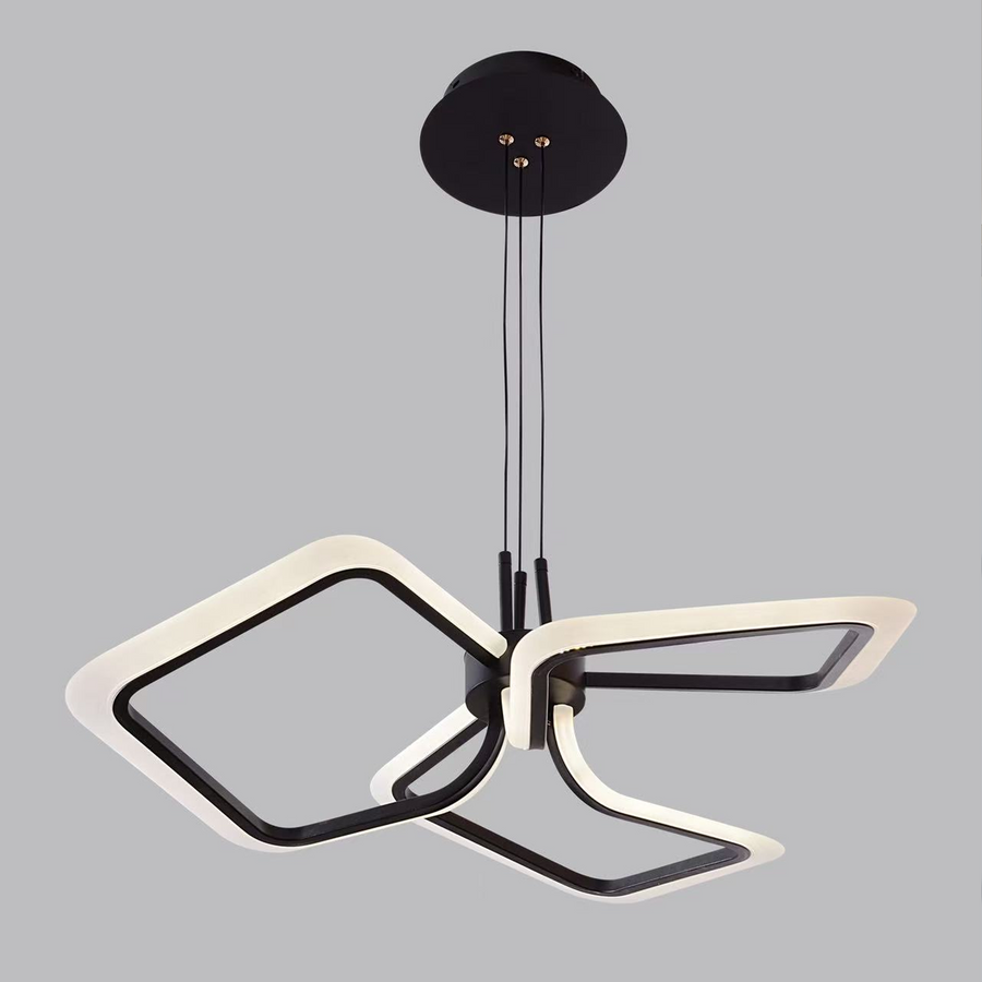 Żyrandol wiszący LED z pilotem RIMINI 51W, 3 kwadraty, światło zimne/ciepłe/neutralne, ściemnialny, czarny