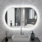 Owalne lusterko diody LED, 80x50 cm, Motionglow Marcello czujnik, system wyłączający, zegar