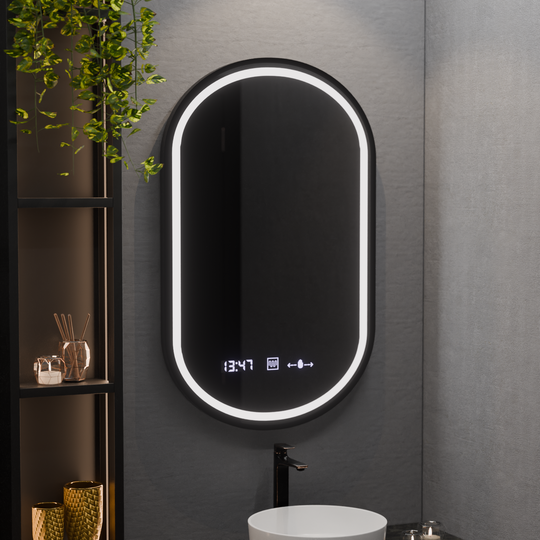 Owalne lustro LED, 50x90 cm, Alessia MotionGlow Marcello, system odmgławiania, zegar i termometr, lusterka Dimabila Marcello Domyślny tytuł Alessandro Design