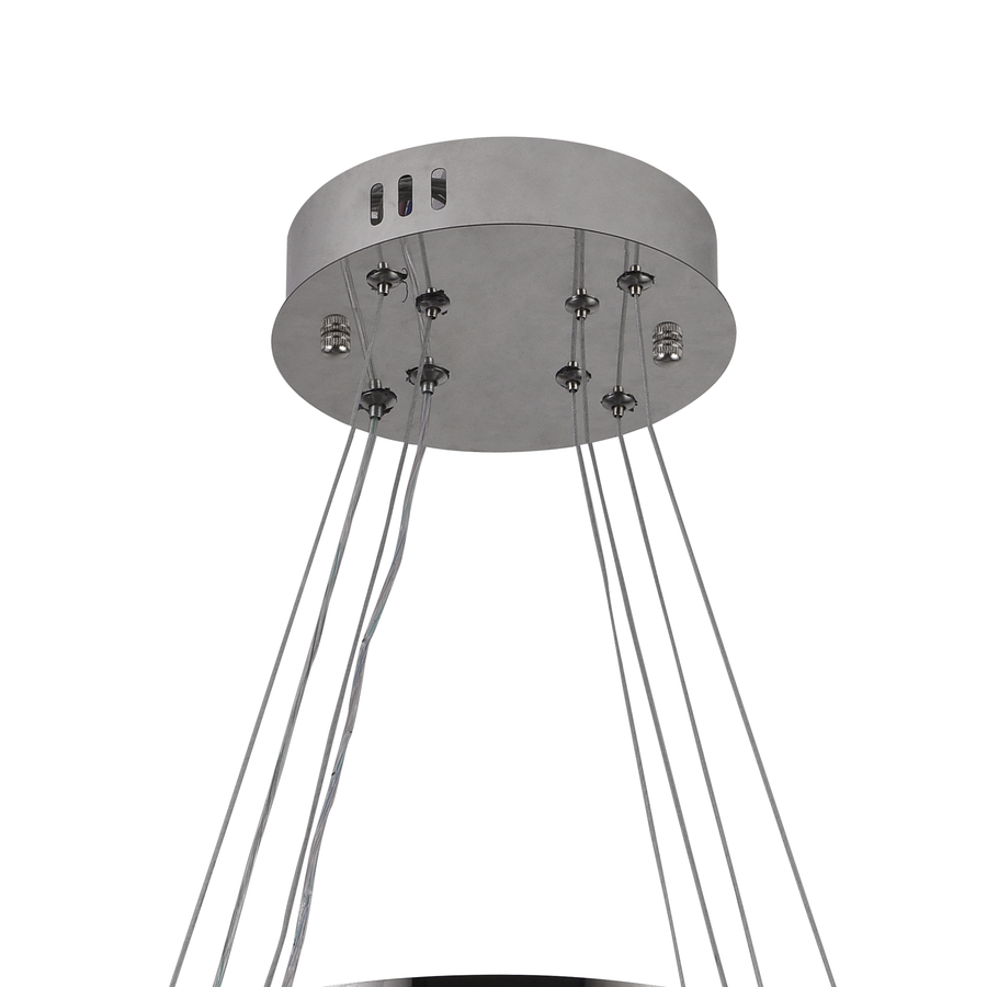 Żyrandol wiszący LED z pilotem i kryształem MIA LATIFAH 70 W, 2 okręgi, światło zimne/ciepłe/neutralne, ściemnialny, chrom błyszczący, regulowana wysokość
