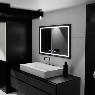 Prostokątne lustro LED 120x80cm Raggio Motion Glow Marcello Defog System Termometr i zegar Ściemnialny 