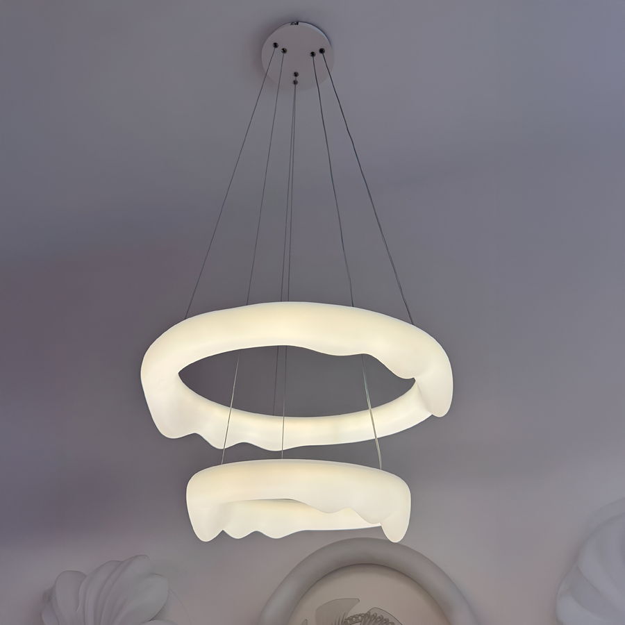 LED żyrandol, zawieszony z pilotem, Amadeo, 90W, zimno/gorące/neutralne światło, niestabilna, regulowana wysokość, biała