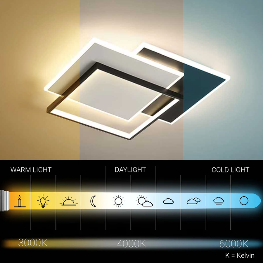 LED żyrandol z pilotem 102 W Chiara, 3 kwadraty, zimne/gorące/neutralne światło, niestabilne, czarne