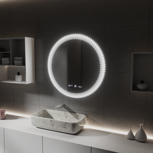 Okrągłe lustro LED 60 cm, Stellaire Touch, system przeciwmgielny, ściemnialne