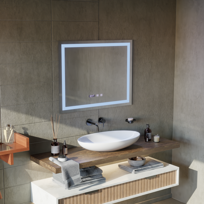 Lustro Werner Touch LED z systemem przeciwmgielnym, zegarem i temperaturą 80x60 cm