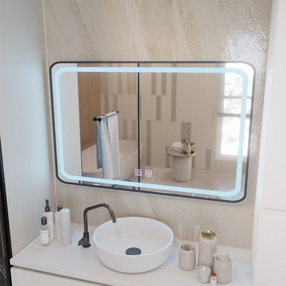 Prostokątne lustro LED 100x65cm EDGE Touch Demister System, Czarna rama
