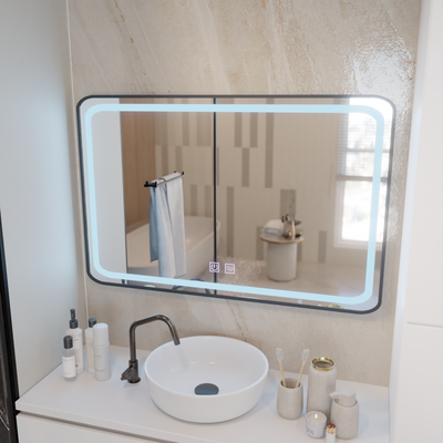Lustro prostokątne LED 100x65cm – system przeciwmgielny Edge LUMINOUS Touch, czarna rama