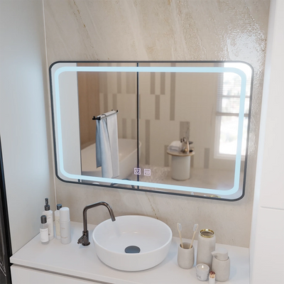 Prostokątne lustro LED 100x65cm EDGE Touch Demister System, Czarna rama