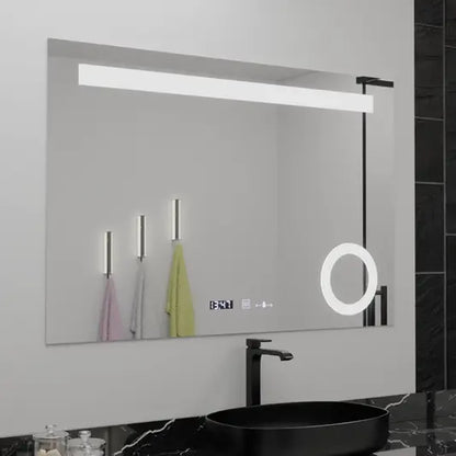 Prostokątne lustro LED 80x60cm ABSOLU MotionGlow Marcello Defog System Zegar i termometr Ściemnialna lupa kosmetyczna 