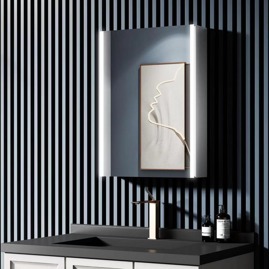 Lustro LED z szafką LAVIN 51x71 cm białe - pionowy pasek i kompaktowa konstrukcja