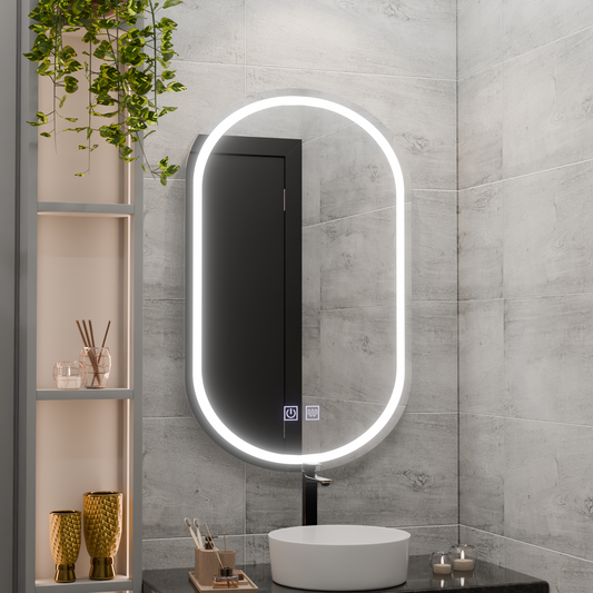 Lustro owalne LED 50x80, Velara Touch, system przeciwmgielny, ściemnialne