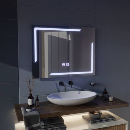 Prostokątne lustro LED, 80x60cm, ECLISSA Touch, system odmgławiania, możliwość przyciemniania