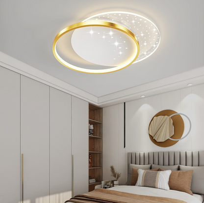 LED żyrandol z pilotem Lunaro 110W, 2 kół, zimno/gorące/neutralne światło, niestabilne, białe złoto