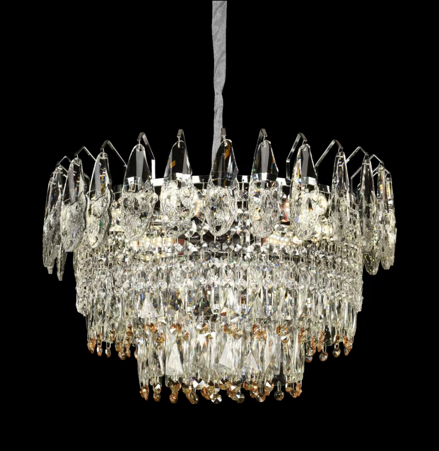 Żyrandol kryształowy WINDSOR Eleganza 8x E14, średnica 49 cm, błyszczące złoto, regulowana wysokość