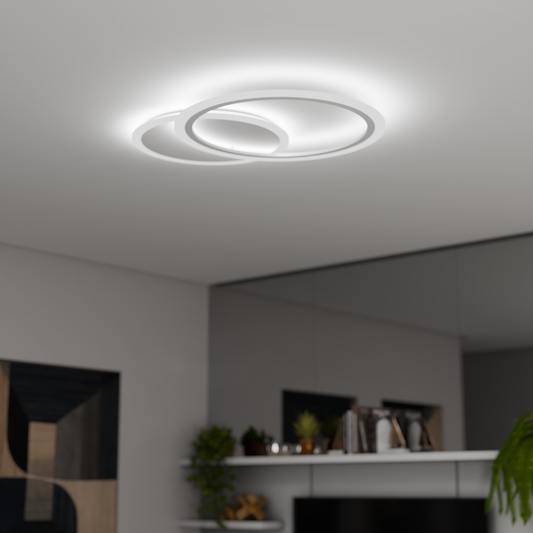 Żyrandol LED LUCY 40W z pilotem, 2 okręgi, światło zimne/ciepłe/neutralne, ściemnialny, biały
