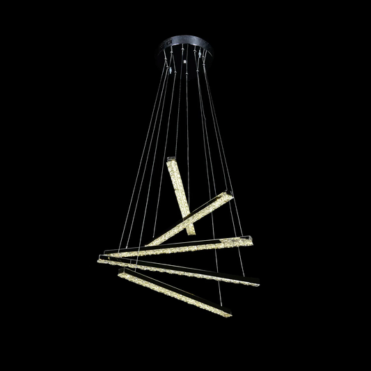 Lustra LED suspendata cu telecomanda si cristal LIBORIA 64W, lumina Rece/Calda/Neutra, Dimabila, Crom Lucios