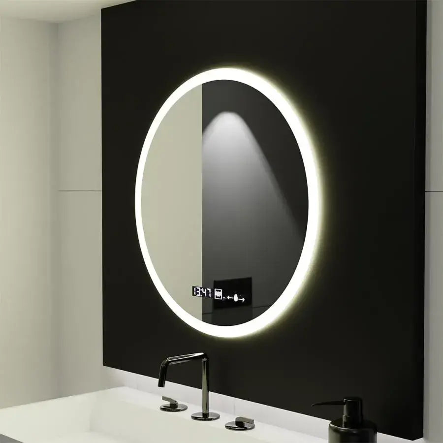 Okrągłe lustro LED, 70 cm, Elysee MotionGlow Marcello, system przeciwmgielny, zegar i termometr, ściemnialne 