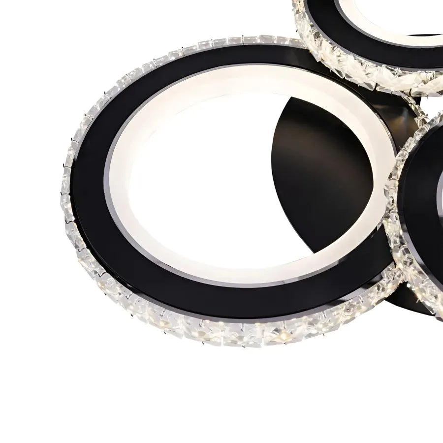 Żyrandol LED z pilotem i kryształem NOVA ROTONDA RGB 68W, 4 okręgi, światło zimne/ciepłe/neutralne, ściemnialny, czarny 