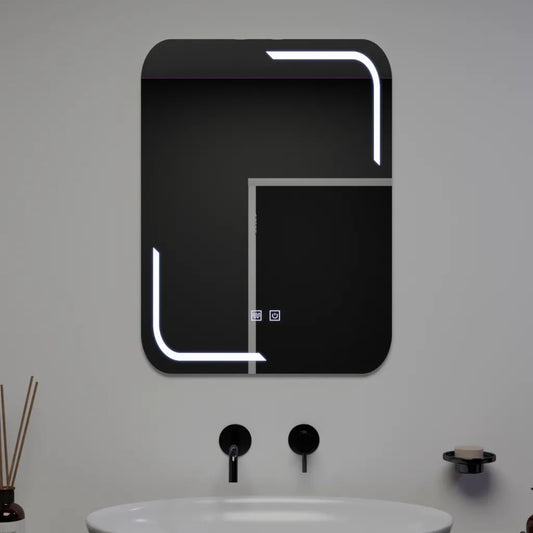 Prostokątne lustro LED, 60x80cm, Touch Ulrich, system przeciwmgielny, ściemnialne 