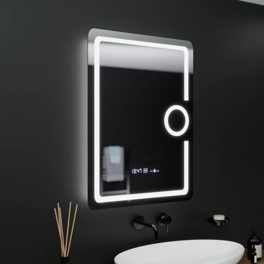 Prostokątne lustro LED 60x80cm Eclat MotionGlow Marcello Defog System Termometr i zegar Ściemnialna lupa kosmetyczna