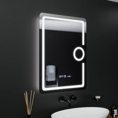 Prostokątne lustro LED 60x80cm Eclat MotionGlow Marcello Defog System Termometr i zegar Ściemnialna lupa kosmetyczna