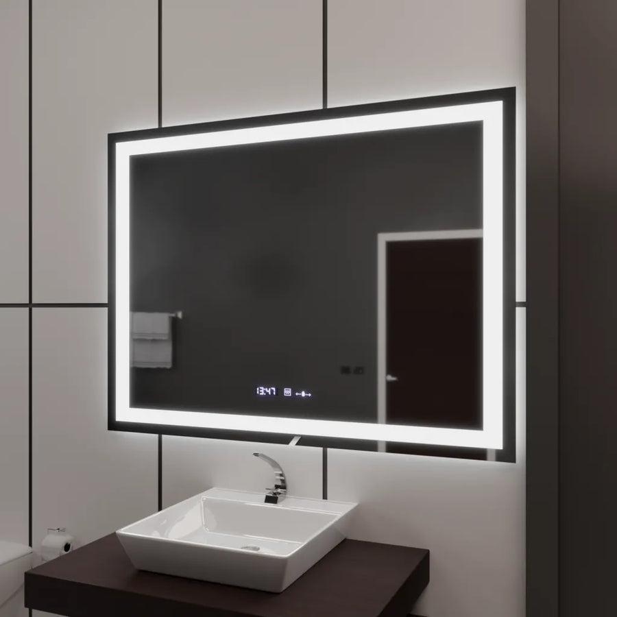 Lustro LED prostokątne 120x80cm Vérité MotionGlow Marcello, system przeciwmgielny, termometr i zegar, ściemnialne 