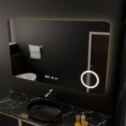 Prostokątne lustro LED, 100x60 cm, Celeste MotionGlow Marcello, system przeciwmgielny, zegar i termometr, lupa kosmetyczna, ściemnialna 