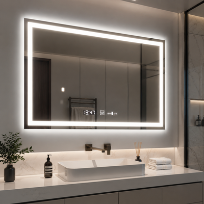 Prostokątne lustro LED 120x80cm Vérité MotionGlow Marcello, system przeciwmgielny, zegar i termometr, ściemnialne 