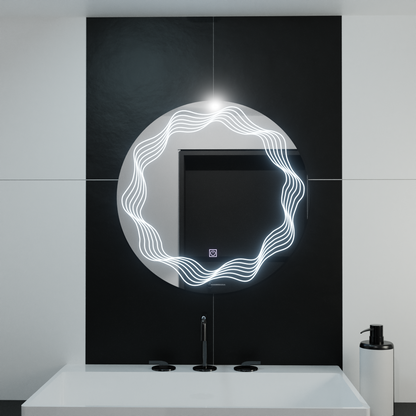 Okrągłe lustro LED 60 cm, Flusso Touch, system przeciwmgielny, ściemnialne 