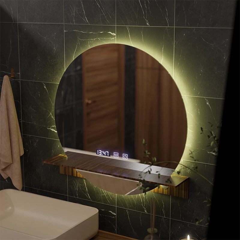 Lustro LED Touch Alfred System odmgławiania, zegar i temperatura 60x60 cm ze zintegrowanym wspornikiem