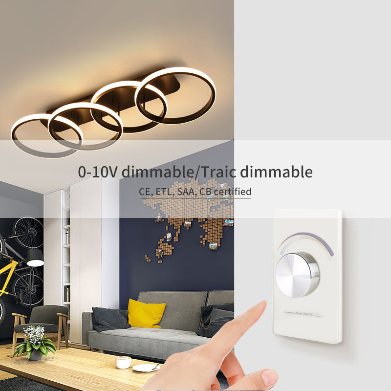 Żyrandol LED ELIO 24 W, 4 okręgi, liniowy, światło zimne/ciepłe/neutralne, czarny