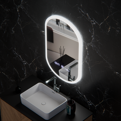 Owalne LED lusterka, 50x80 cm, czujnik Lucia Marcello, system rozmrażania, zegar i termometr, Dokryty