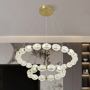 LED żyrandol LED zawieszony z pilotem Fausto, 85 W, zimno/gorące/neutralne światło, niestabilna, regulowana wysokość, złoto