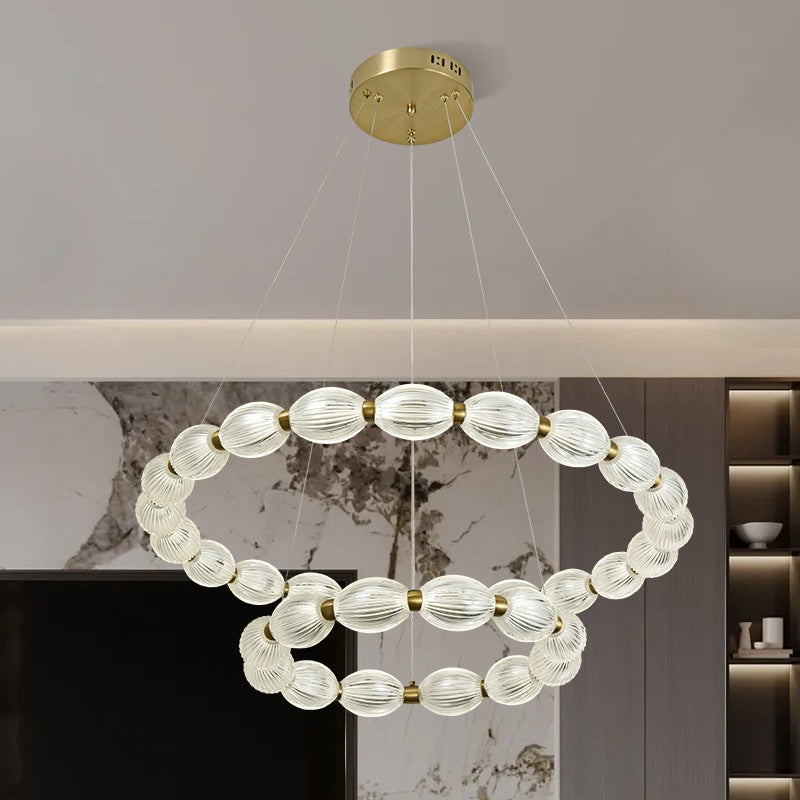 LED żyrandol LED zawieszony z pilotem Fausto, 85 W, zimno/gorące/neutralne światło, niestabilna, regulowana wysokość, złoto
