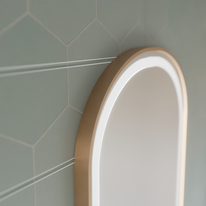 Lustro Konrad Touch LED z systemem przeciwmgielnym, zegarem i temperaturą 50x80 cm Rama w kolorze szczotkowanego złota