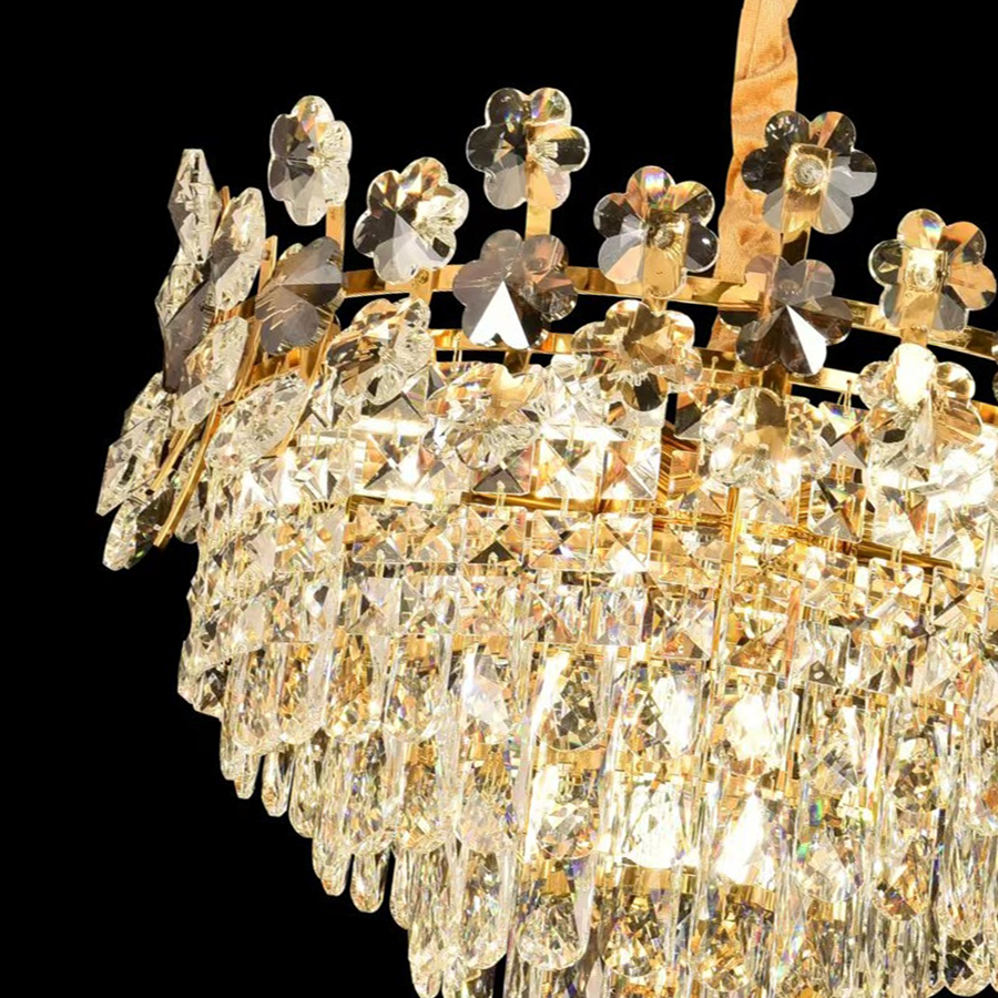 Żyrandol kryształowy WINDSOR Eleganza 8x E14, średnica 49 cm, błyszczące złoto, regulowana wysokość