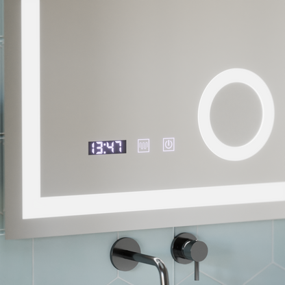 Manfred Touch LED Mirror Defog System, zegar i temperatura 60x80 cm Lupa kosmetyczna