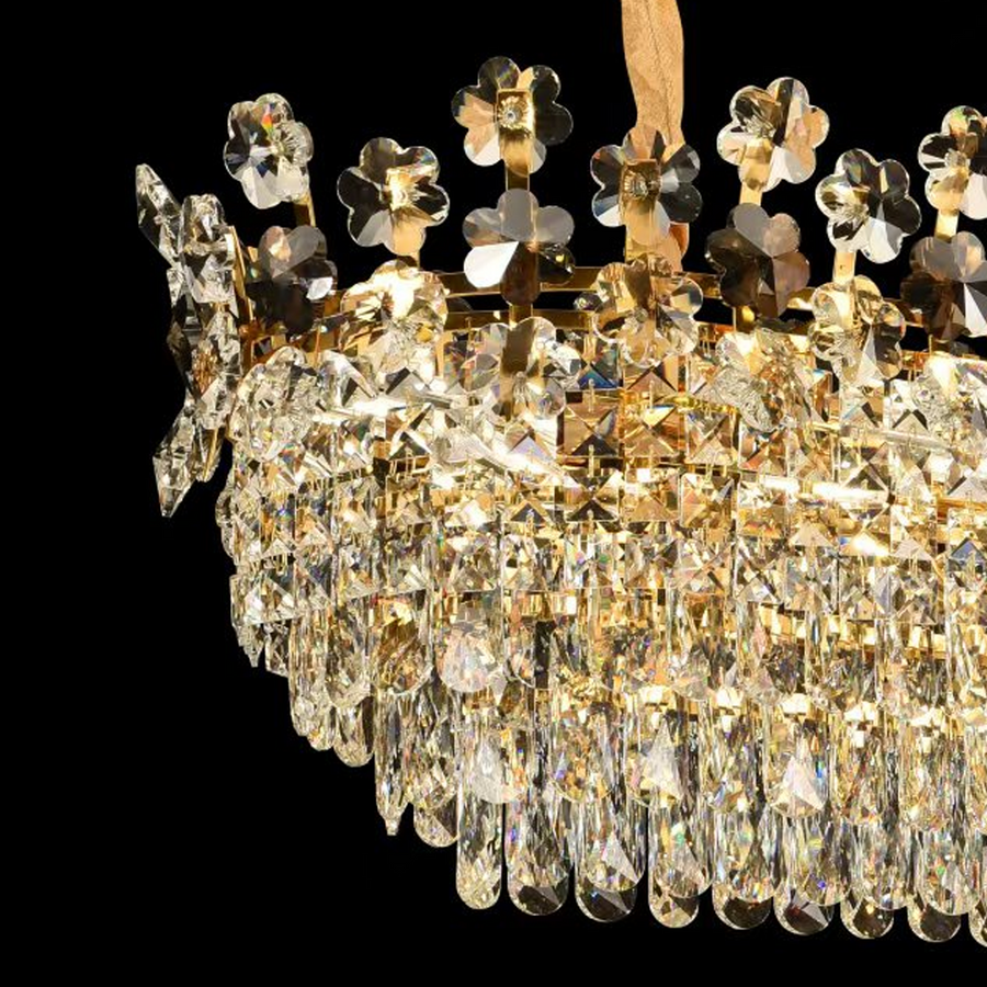 Żyrandol kryształowy WINDSOR Eleganza 8x E14, średnica 49 cm, błyszczące złoto, regulowana wysokość