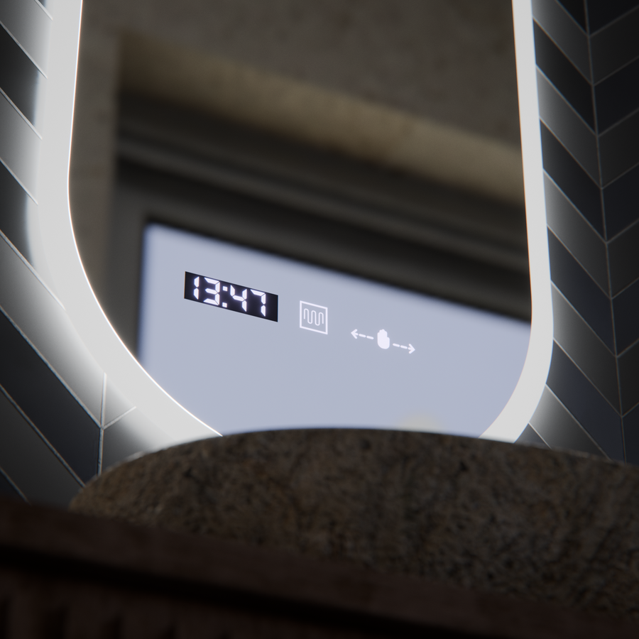 Owalne LED lusterka, 50 x 100 cm, czujnik Lucia Marcello, system rozmrażania, zegar i termometr, Dokryty