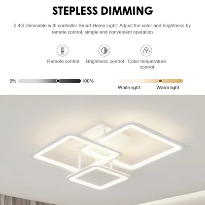 Żyrandol LED z pilotem ZOE, 64 W, 3 kwadraty, światło zimne/ciepłe/neutralne, ściemnialny, biały