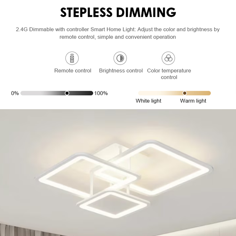 Żyrandol LED z pilotem ZOE, 64 W, 3 kwadraty, światło zimne/ciepłe/neutralne, ściemnialny, biały