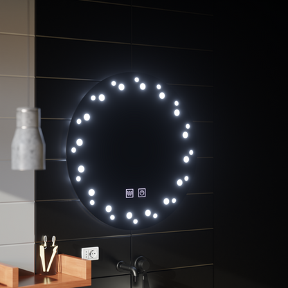 Lustro LED w kolorze kości słoniowej, system odmgławiania, średnica 60 cm, światło zimne 6000 K