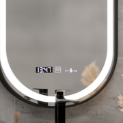 Lustro LED Helmut Sensor System odmgławiania, zegar i temperatura 50x90 cm Czarna ramka Szczotkowane Marcello Funghi