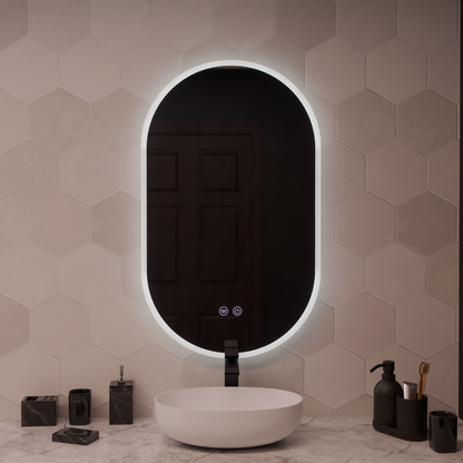 Owalne lusterko diody LED 50x80cm Lleksort, dotyk, system rozmrażania, Dokryty