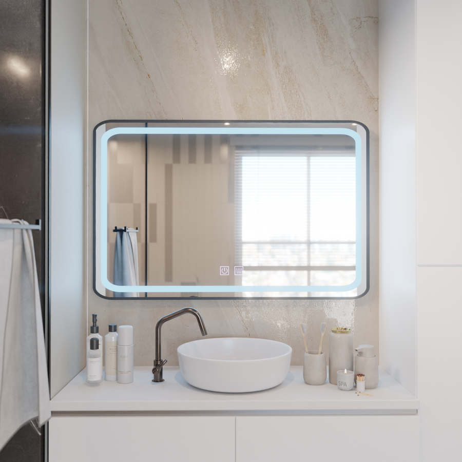 Lustro prostokątne LED 100x65cm – system przeciwmgielny Edge LUMINOUS Touch, czarna rama
