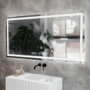 Prostokątne lustro LED, 120x60cm, Verite MotionGlow Marcello, system przeciwmgielny, zegar i termometr, ściemnialne 