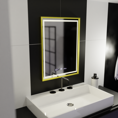 Prostokątne lustro LED 50x70cm Verite Royale Gold Motion Glow Marcello Defog System Zegar i termometr Ściemnialny 